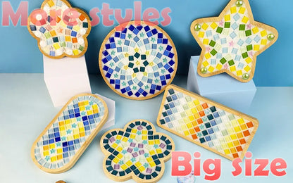 Handmade DIY Mosaic Cup Mat Bottom Bamboo Pad Heart Square Coaster Parent-Child Early Education Free Creation Handicraft Toys