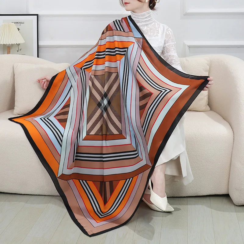 ELAIFRUIHAO Foulard en soie florale pour femme, hijab, bandana imprimé, grand format, carré, 110 cm, en satin