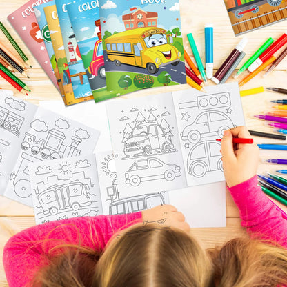 16pcs Vehicle Theme Coloring Books Graffiti Aircraft Fire Truck Pattern DIY Drawing Painting Books For Kids Gifts Party Supplies