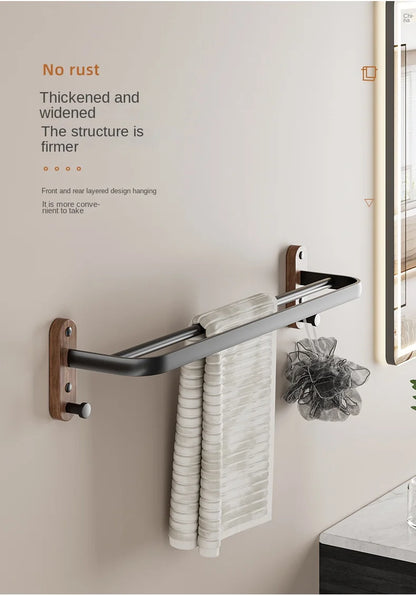 Nordic solid wood Light Luxury Towel Rack Bathroom Towel Shelf  Perforated Wall Mounted Towel shelves Bathroom Accessories