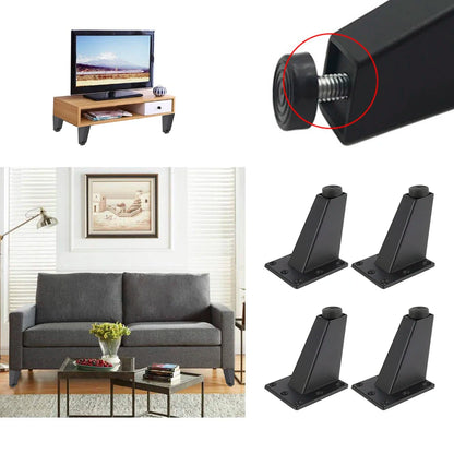 Lot de 4 pieds de meuble réglables en métal, noirs, en alliage d'aluminium épais, pour canapé, lit, meuble TV