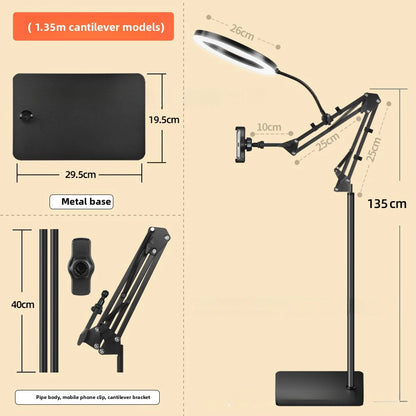 Phone Live Streaming Stand Desktop Multifunctional Overhead Shooting  Floor Tripod with Fill Light for Selfie and Video Shooting