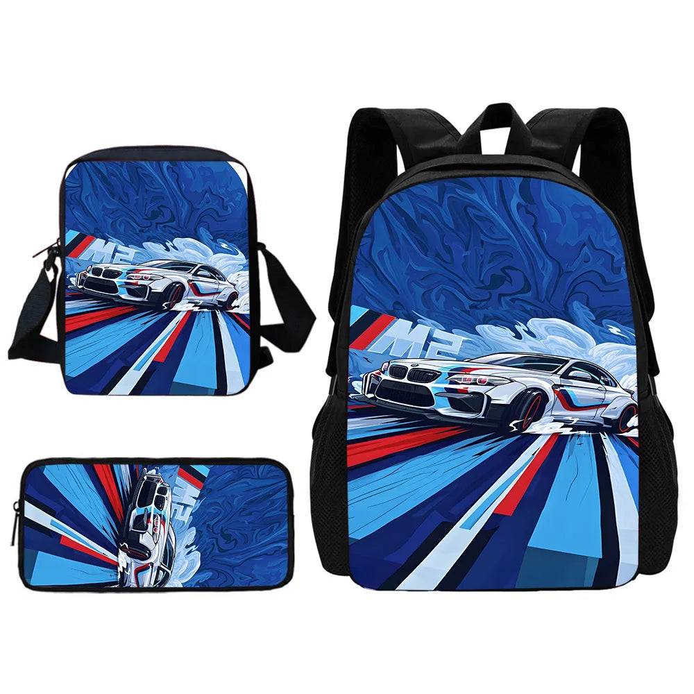 3 pcs set Luxury sports car logo JDMS Child School Backpack With Shoulder Bag Pencil Bags School Bags for Boys Girls Best Gift