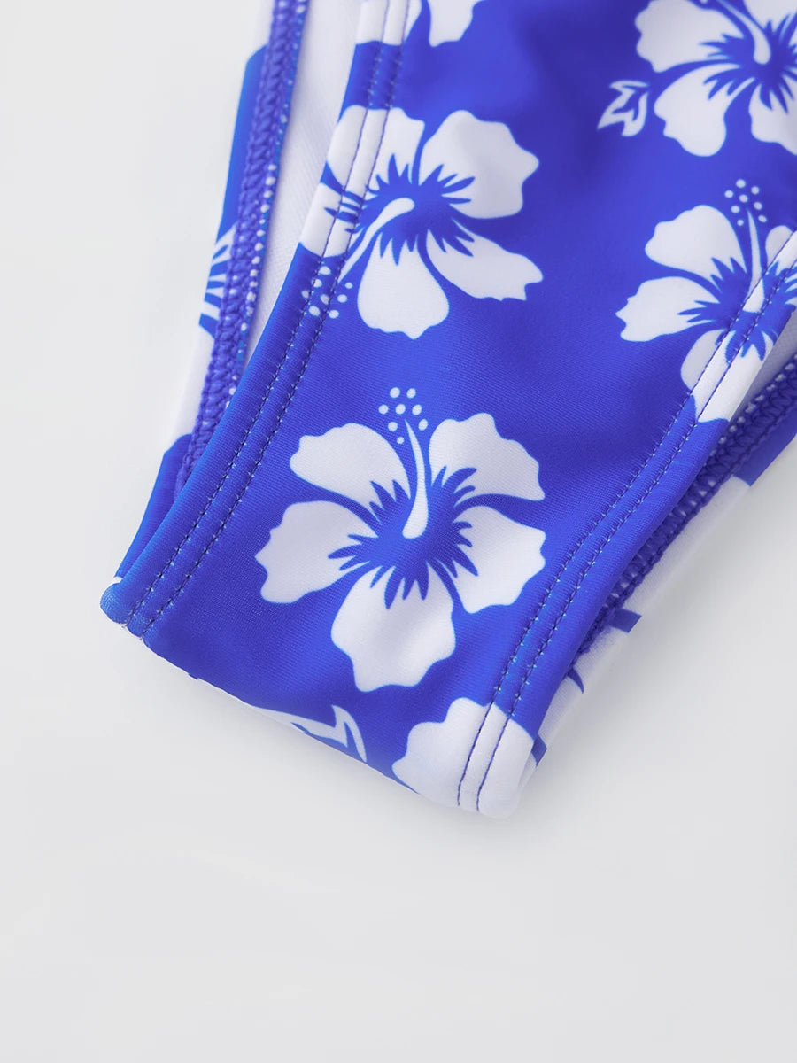 Push Up Bikini Set  For Women Flower Print Sleeveless Bra with Low Waist Briefs Bathing Suit