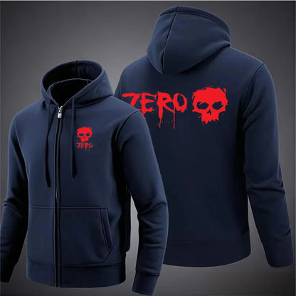 2025 ZERO skateboard logo men's new solid color zipper hooded long sleeved jacket Harajuku casual sportswear hooded pullover