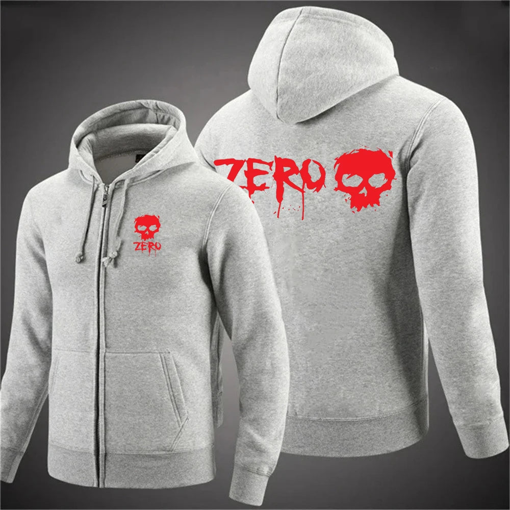 2025 ZERO skateboard logo men's new solid color zipper hooded long sleeved jacket Harajuku casual sportswear hooded pullover