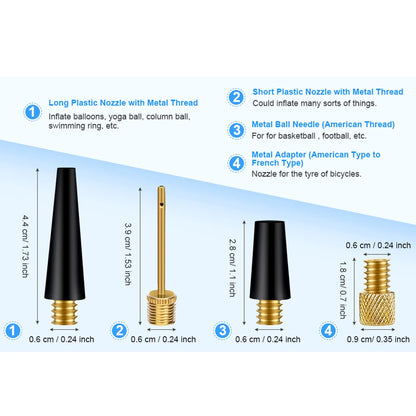 1 Set Bicycle Presta Schrader Valve Adaptor, Brass Bike Pump Adapters, Ball Pump Needle, Balloon Inflatable Toys Nozzle Inflator