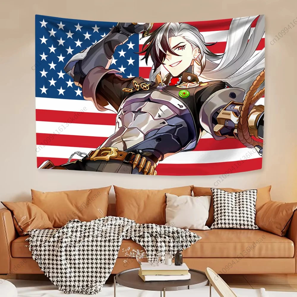 Tapisserie Anime unique Boothill Drapeau américain Honkai Star Rail Chambre Dessin animé Fond Tissu Fête Bannière Chambre Décoration de la maison