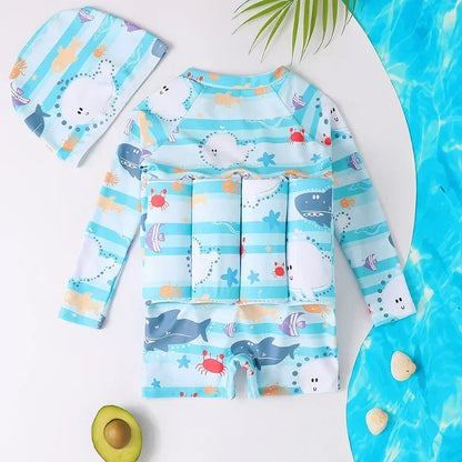 Children's Buoyancy Swimsuit One-piece Swimsuit for Kids Floating Rash Guards Cartoon Print Girls Boys Swimwear Swimming Clothes