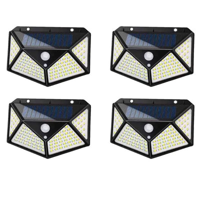 Lot de 1 à 6 lampes murales solaires à 100 LED 1800 mAh, 4 côtés lumineux, avec détecteur de mouvement, éclairage d'extérieur, idéal pour un jardin ou une cour.