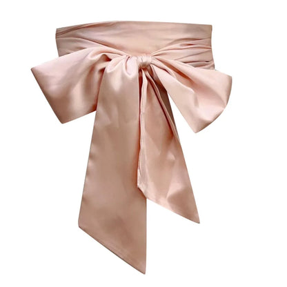 Satin Silk Bow Corset Waist Belt Wide Decorative Bowknot Fabric Ribbon Cummerbunds DIY Waist Bands For Women Lady Girl Bridal