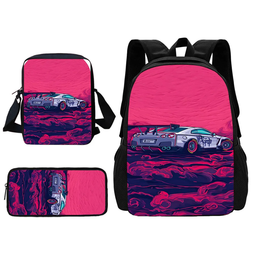 3 pcs set Luxury sports car logo JDMS Child School Backpack With Shoulder Bag Pencil Bags School Bags for Boys Girls Best Gift