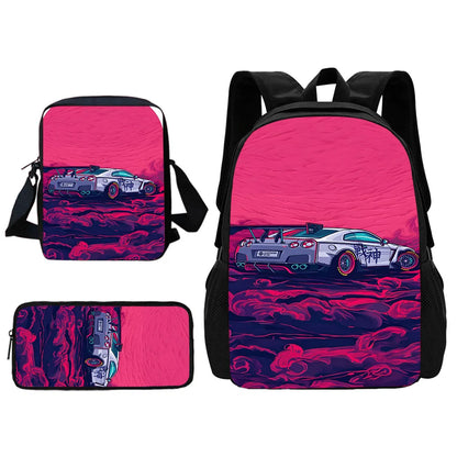 3 pcs set Luxury sports car logo JDMS Child School Backpack With Shoulder Bag Pencil Bags School Bags for Boys Girls Best Gift