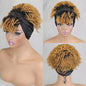 200% Density 1BT30 Afro Kinky Curly Scarf Wig with Bangs Machine Made Wig Curly 100% Human Hair Wig Preplucked for Black Women