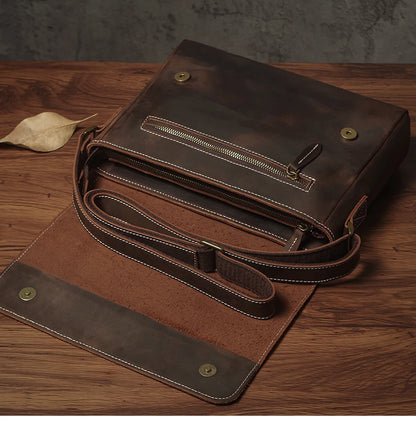 Sac à bandoulière NUKA en cuir véritable pour homme, style rétro, original, en cuir de vache, horizontal, à rabat, pour iPad 11 pouces