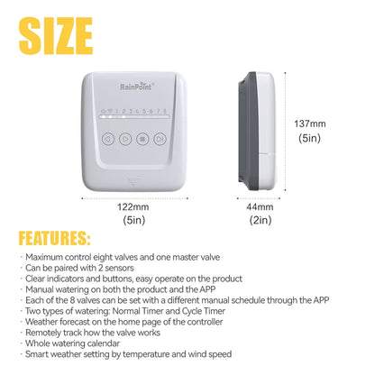 RAINPOINT 8 Zone WIFI Connect Minuterie d'arrosage Contrôleur d'irrigation de jardin Vanne d'eau Minuterie d'irrigation Système d'arrosage intelligent