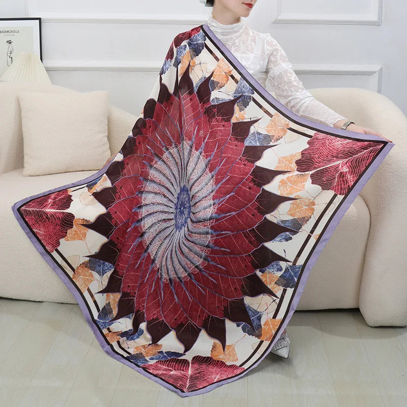 ELAIFRUIHAO Foulard en soie florale pour femme, hijab, bandana imprimé, grand format, carré, 110 cm, en satin