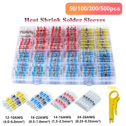 50/100/250PCS Mixed Heat Shrink Connect Terminals Waterproof Solder Sleeve Tube Electrical Wire Insulated Splice Connectors Kit