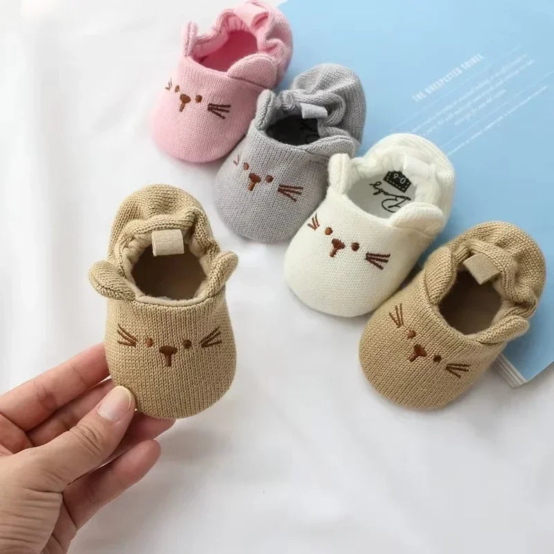 Soft Soled Baby Shoes Cute Cartoon Newborn First Walkers 0-1Year Kids Sneakers Cloth Shoes Spring Autumn Knitted Woolen Footwear