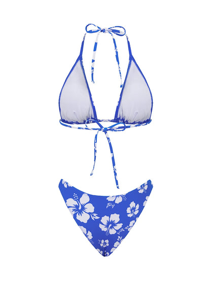 Push Up Bikini Set  For Women Flower Print Sleeveless Bra with Low Waist Briefs Bathing Suit