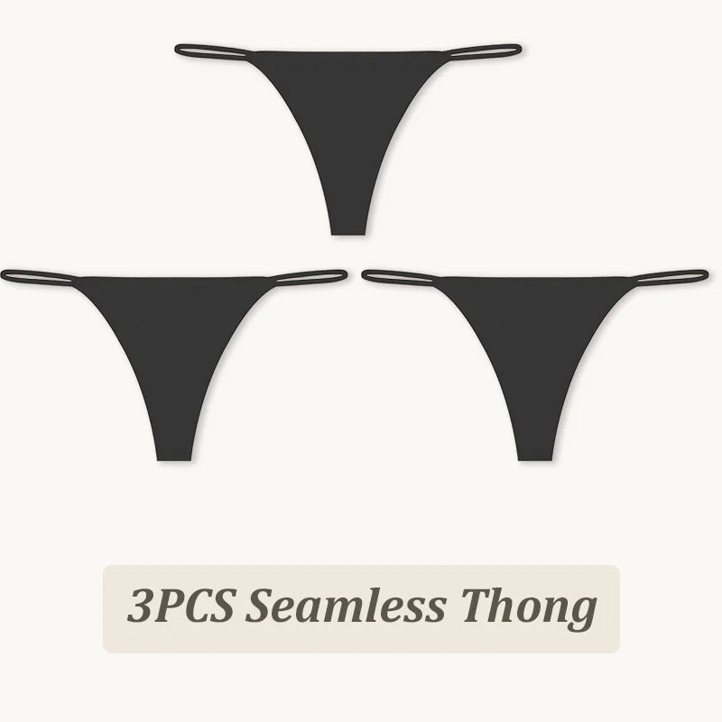 3PCS Seamless Thong Women Thin Strap Low Waist High Flexibility Panties Sexy Underwear Ladies Briefs T-back Comfortable Women
