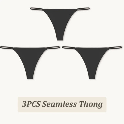 3PCS Seamless Thong Women Thin Strap Low Waist High Flexibility Panties Sexy Underwear Ladies Briefs T-back Comfortable Women