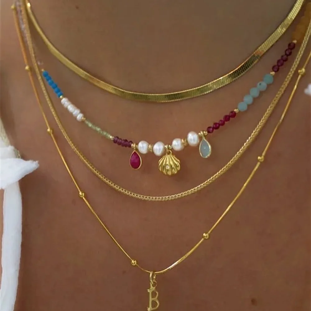 Summer Fashion Multilayer Handmade Mixed Chain For Woman Bohemian Necklaces Water Droplet Crystal Pendant Jewelry Gift 2023 New