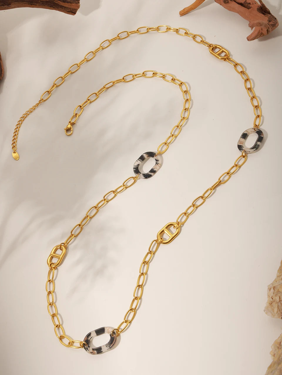 Stainless Steel Long Necklace For Women 18k Gold Plated Women's Sweater Chain Necklaces Woman Leopard Print Jewelry Accessories