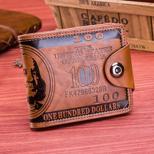 Men's Wallets With 100 US Dollar Pattern Wallet Male Leather Wallet Photo Card Holder Fashion Large Capacity Wallet Purse Bag