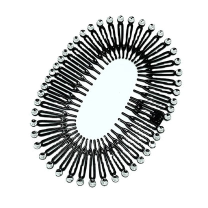 2pcs Rhinestone Plastic Full Circle Stretch Diamond Flexible Comb Teeth Headband Hair Band Clip Face Wash Fixed Hair Accessories