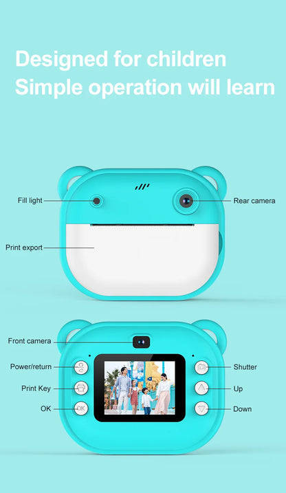 Kids Instant Print Camera Mini Digital Camera Photography Video Camera Toys Inkless Printing Thermal Print Camera for Girls Boys