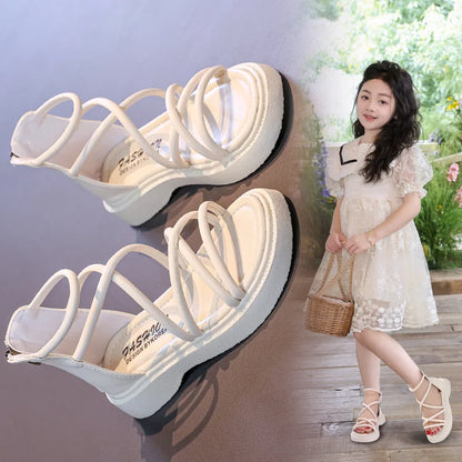 Girls' Roman Shoes 2025 New Fashionable Baby Shoes, Middle and High Top, Little Girls' Open toed Soft soled Princess Sandals