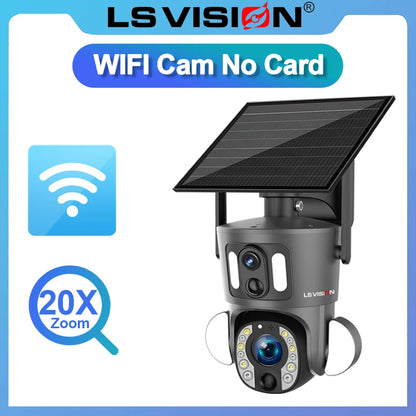 LS VISION 4G Solar Security Camera Outdoor 20X Zoom Dual Screen 8MP WiFi PTZ Dual Lens PIR Detection Auto Tracking Camera UBOX