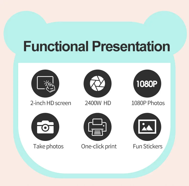 Kids Instant Print Camera Mini Digital Camera Photography Video Camera Toys Inkless Printing Thermal Print Camera for Girls Boys