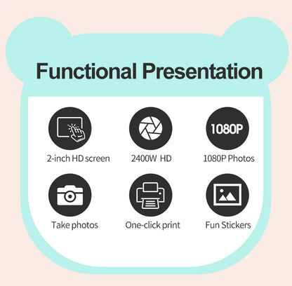 Kids Instant Print Camera Mini Digital Camera Photography Video Camera Toys Inkless Printing Thermal Print Camera for Girls Boys