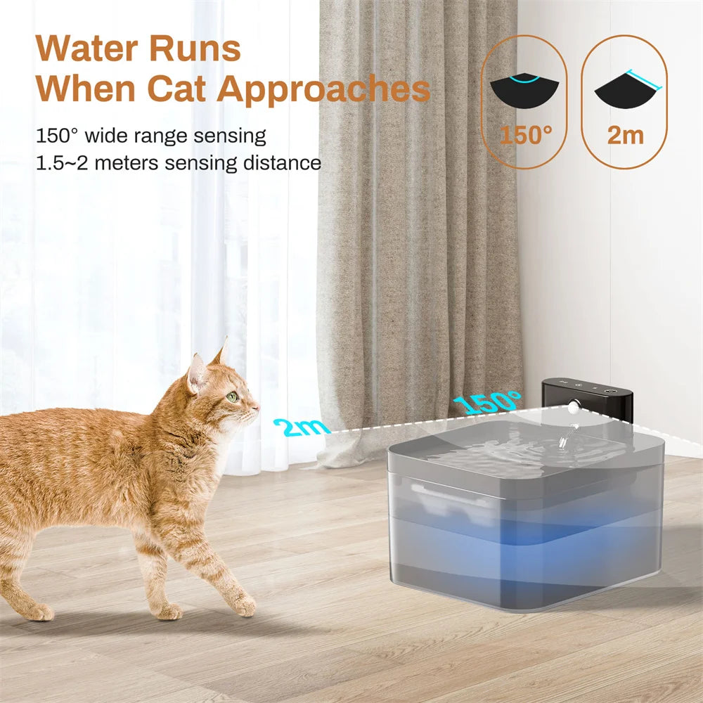 Fontaine à eau automatique pour chat, chargement sans fil 5 V, 2,2 L, avec détecteur de mouvement, pour animaux de compagnie