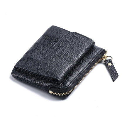2023 New Genuine Leather Women Mini Wallet Ladies Short Wallets and Purses Zipper Leather Coin Purse Keychain Coins Pocket Bag