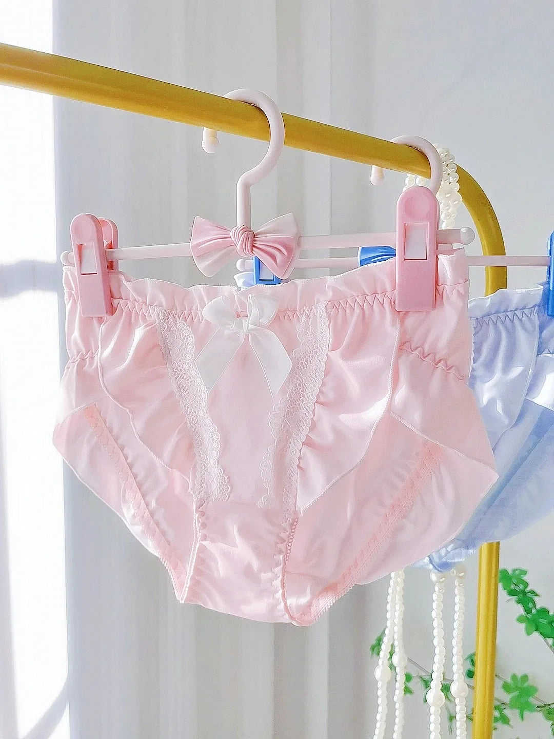 Lotus Leaf Edge High Slit Lolita Sweet Panties Japanese Cute Student Mid Waist Underwear Girl Milk Silk Triangle Pants 섹시