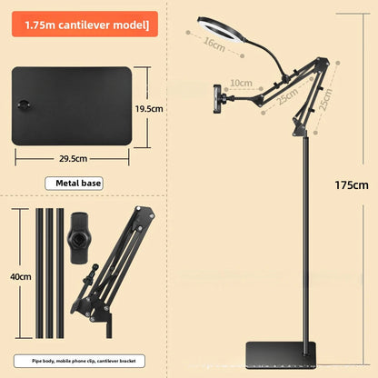 Phone Live Streaming Stand Desktop Multifunctional Overhead Shooting  Floor Tripod with Fill Light for Selfie and Video Shooting