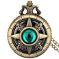 Exquisite Emerald-green Stone Bronze Case Quartz Pocket Watch Simple White Dial Chain Clock Necklace Pendant Watch for Men Women