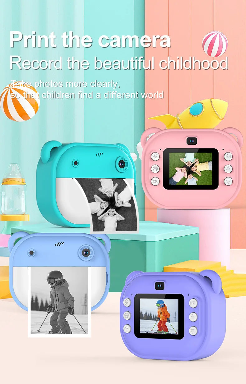 Kids Instant Print Camera Mini Digital Camera Photography Video Camera Toys Inkless Printing Thermal Print Camera for Girls Boys