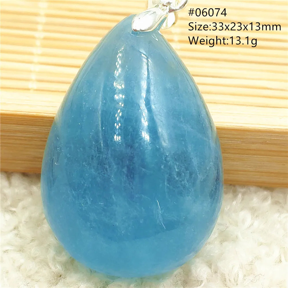 Natural Blue Aquamarine Pendant Clear Water Drop Women Men Brazil Aquamarine Crystal Necklace Jewelry AAAAA