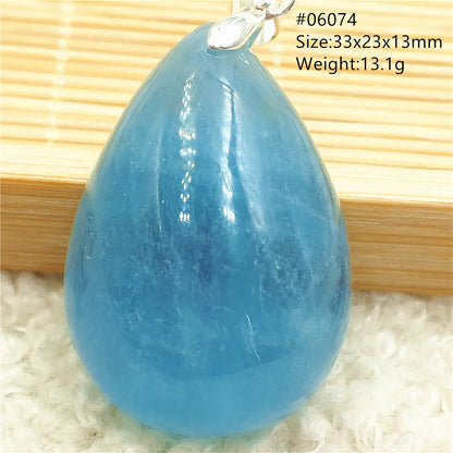 Natural Blue Aquamarine Pendant Clear Water Drop Women Men Brazil Aquamarine Crystal Necklace Jewelry AAAAA