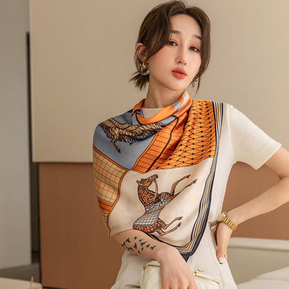 ELAIFRUIHAO Foulard en soie florale pour femme, hijab, bandana imprimé, grand format, carré, 110 cm, en satin