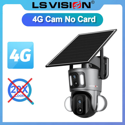 LS VISION 4G Solar Security Camera Outdoor 20X Zoom Dual Screen 8MP WiFi PTZ Dual Lens PIR Detection Auto Tracking Camera UBOX