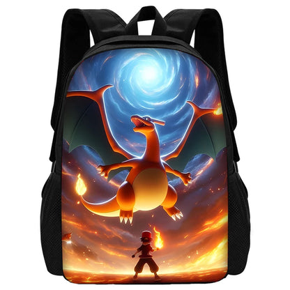 Child School Cute Anime Charizards Backpack with Lunch Bags ,Pencil Bags ,School Bags for Boys Girls Best Gift