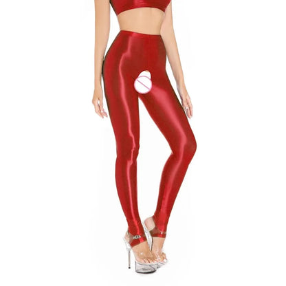 Glossy Shiny Stage Performance Leggings High Waist Fitness with Socks Skinny Yoga Trousers Women Clothing Stage Show