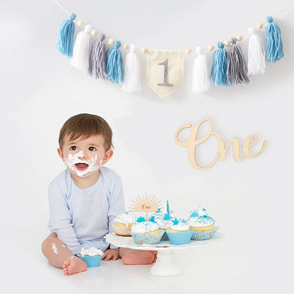 Happy Birthday Banner Handmade Tassel Pendant First Boys Girl Baby Shower Birthday Party Balloon Decoration Supplies Baby Gifts