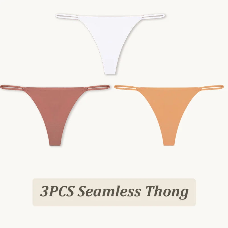 3PCS Seamless Thong Women Thin Strap Low Waist High Flexibility Panties Sexy Underwear Ladies Briefs T-back Comfortable Women