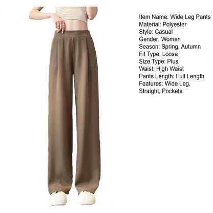 Loose Pants Stylish Women's Wide Leg Pants with Pockets for Office Wear Casual Outfits Solid Color High Waist Relaxed Fit